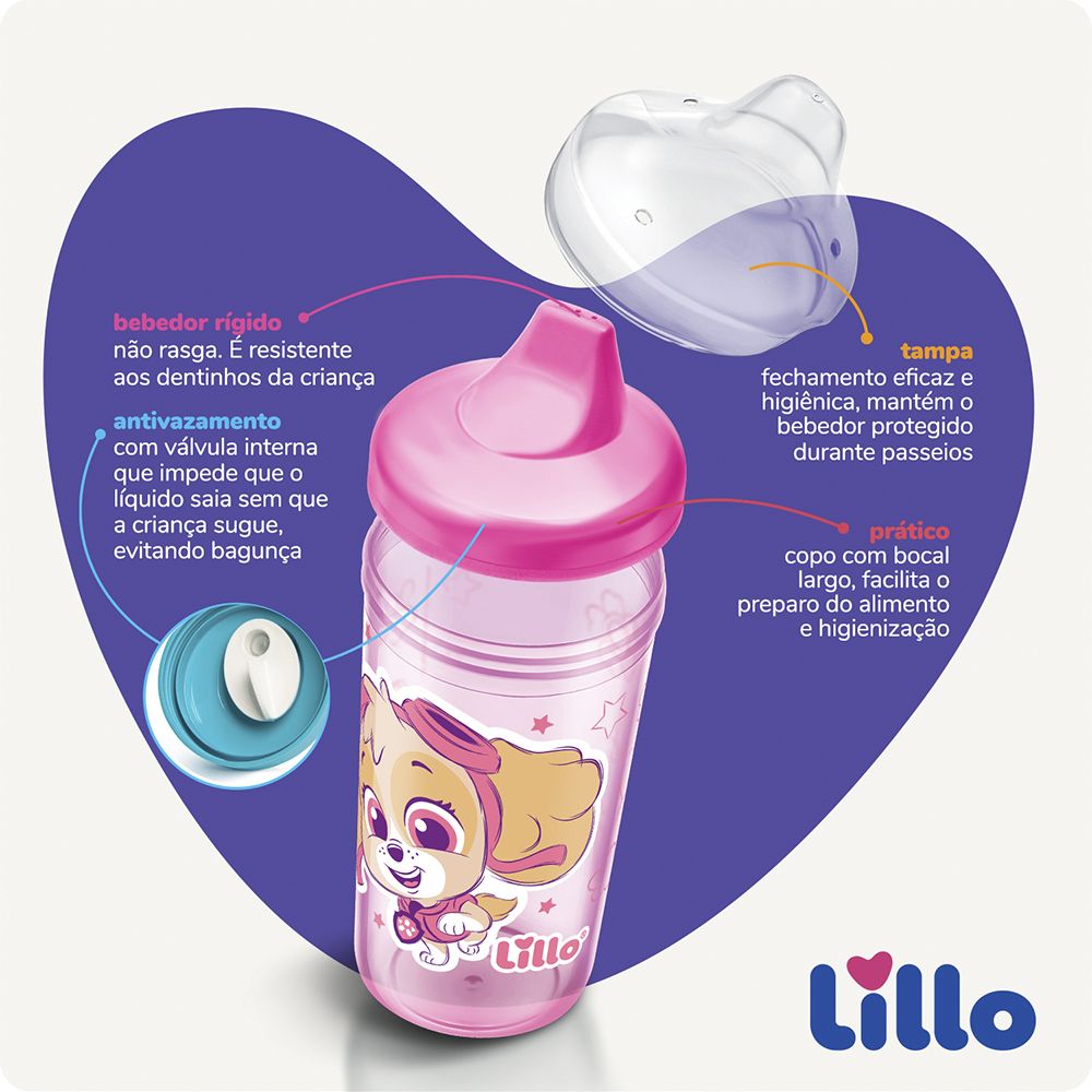 Copo Antivazamento Max Patrulha Canina 320 ml - Rosa