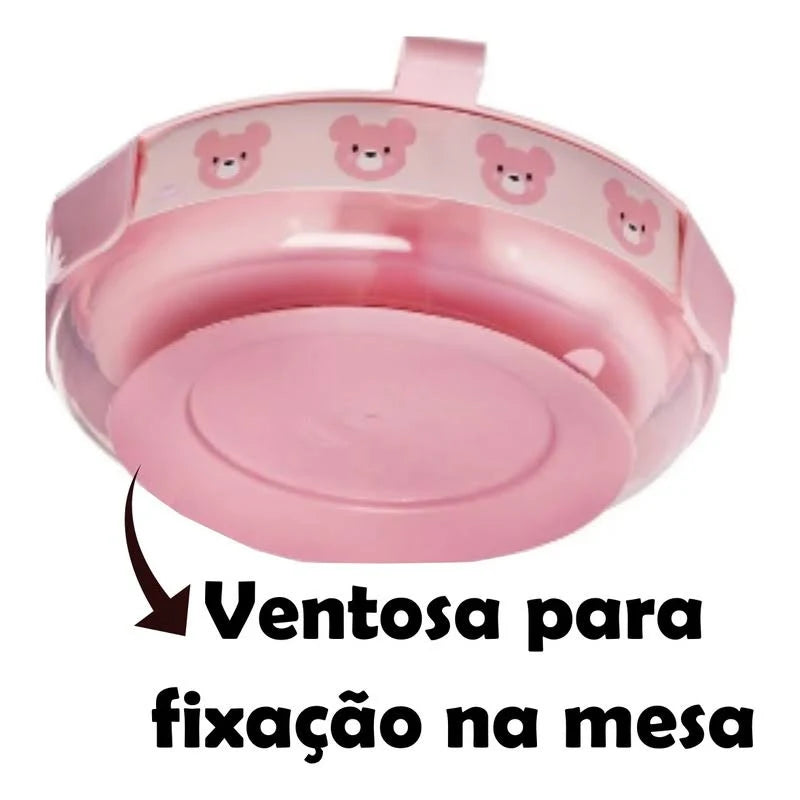 Prato Térmico com Ventosa Urso - Rosa