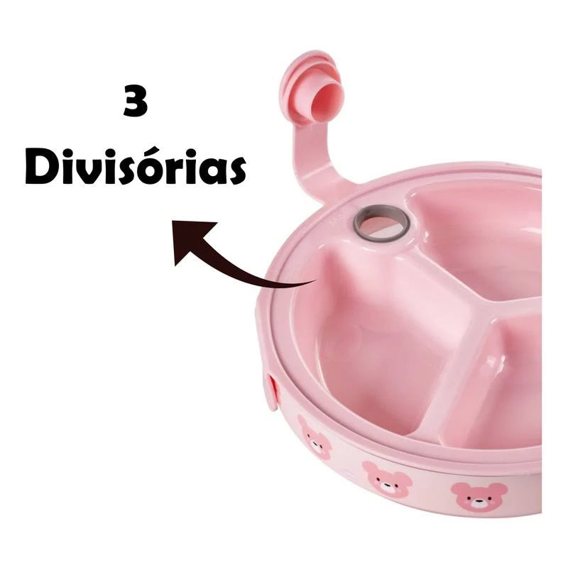 Prato Térmico com Ventosa Urso - Rosa