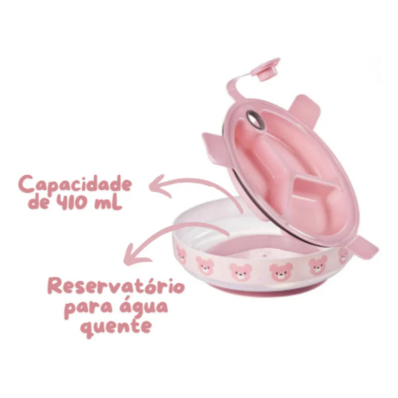 Prato Térmico com Ventosa Urso - Rosa