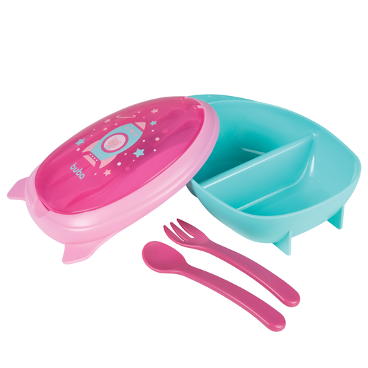 Kit Refeição com Talheres Foguete - Rosa