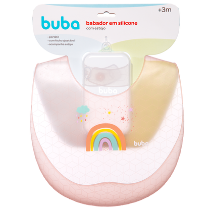 Babador em Silicone com Estojo - Rosa