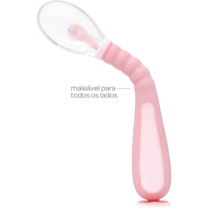 Colher Flexível em Silicone com Ventosa - Rosa