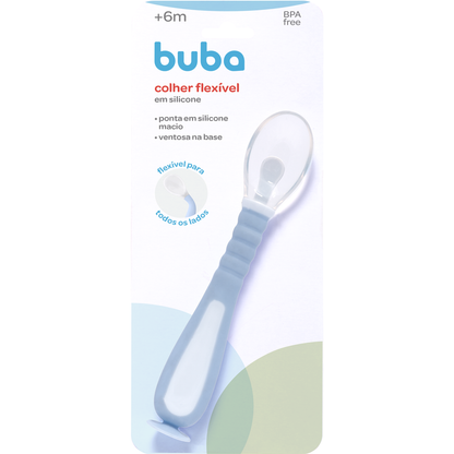 Colher Flexível em Silicone com Ventosa - Azul