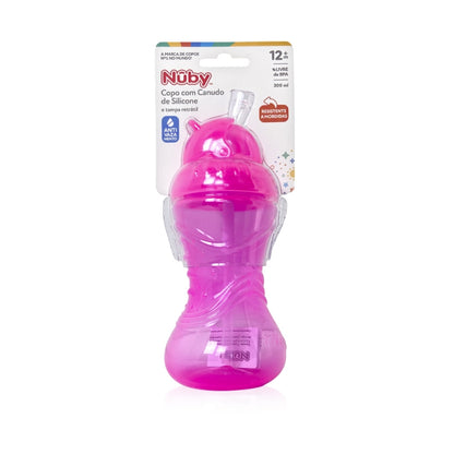 Copo com Canudo de Silicone 300 ml - Rosa