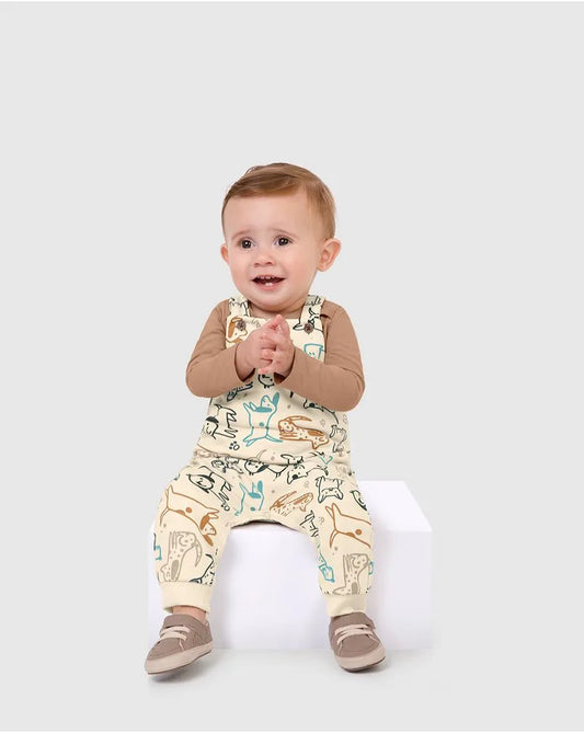 Conjunto Infantil Menino Body Manga Longa E Macacão Em Algodão