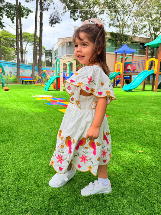Vestido Pássaros - Branco