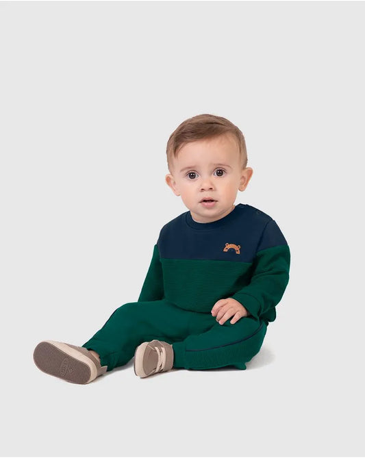 Conjunto Menino Blusão Bicolor Em Moletom Flanelado