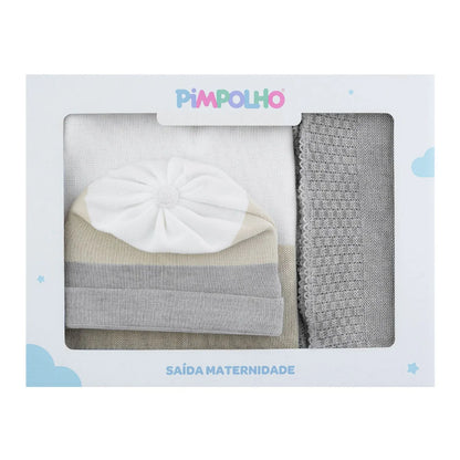 Kit Saída Maternidade Manta, Macacão e Gorro - Azul e Branco