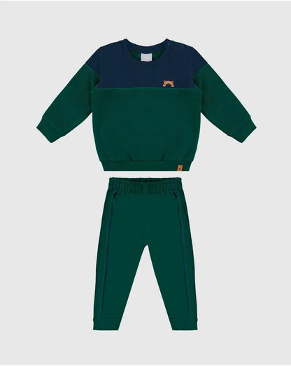 Conjunto Menino Blusão Bicolor Em Moletom Flanelado