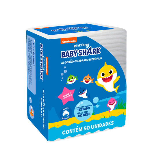 Quadrados de Algodão Baby Shark - 50 unidades