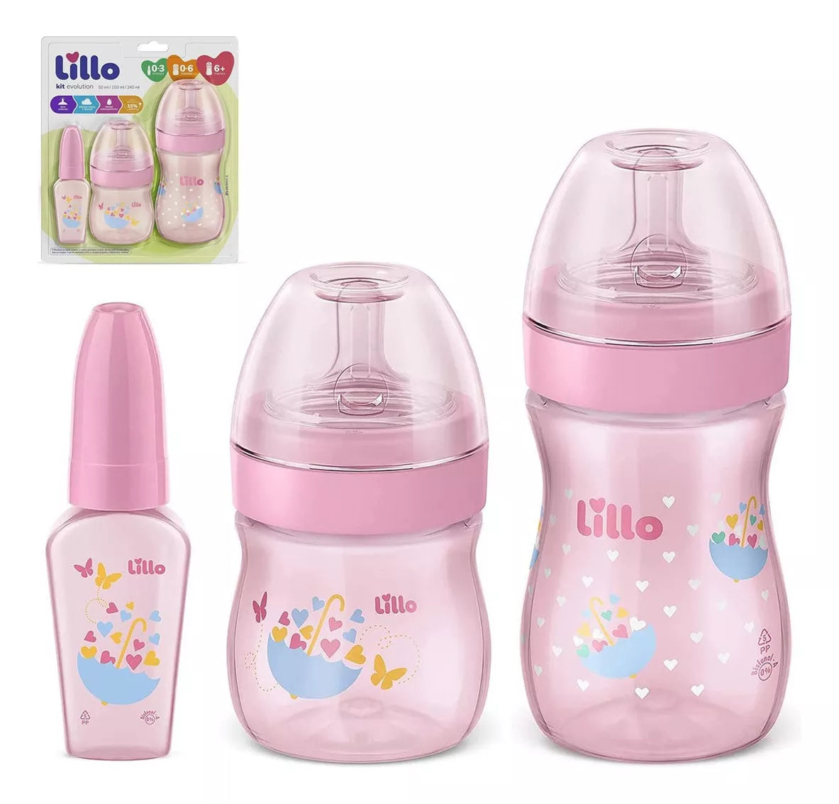 Kit de Mamadeira Evolution 50/150/240ml Balão Rosa