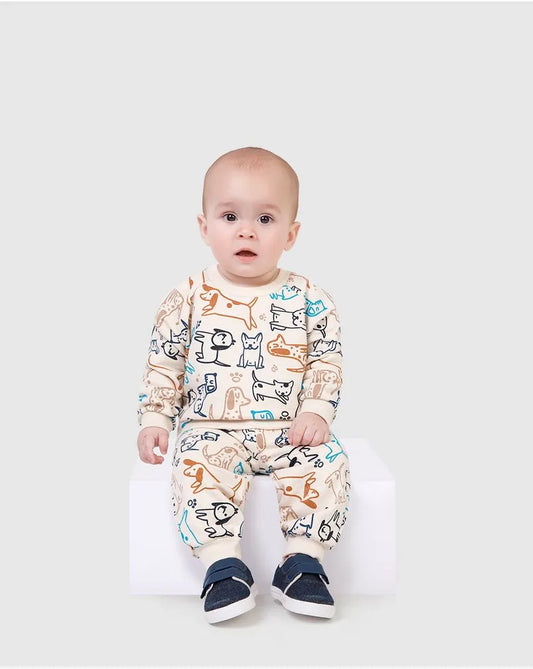 Conjunto Infantil Menino Estampa Cachorros Em Moletom Flanelado