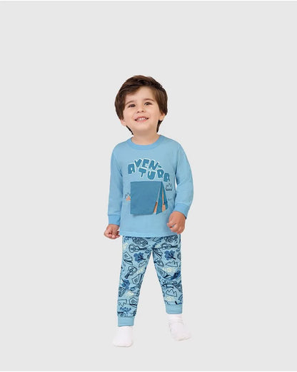 Pijama Infantil Menino Aventura com Aplique Interativo Azul