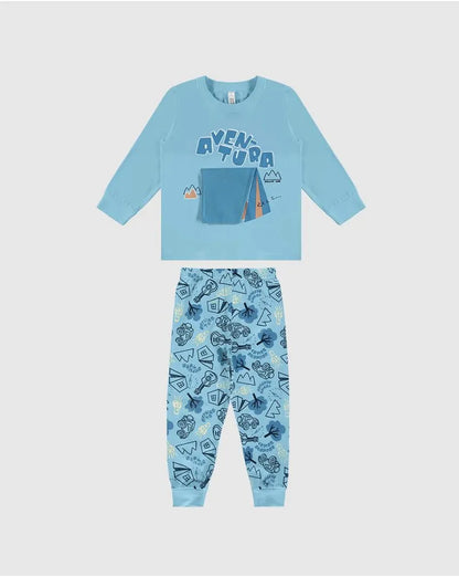Pijama Infantil Menino Aventura com Aplique Interativo Azul