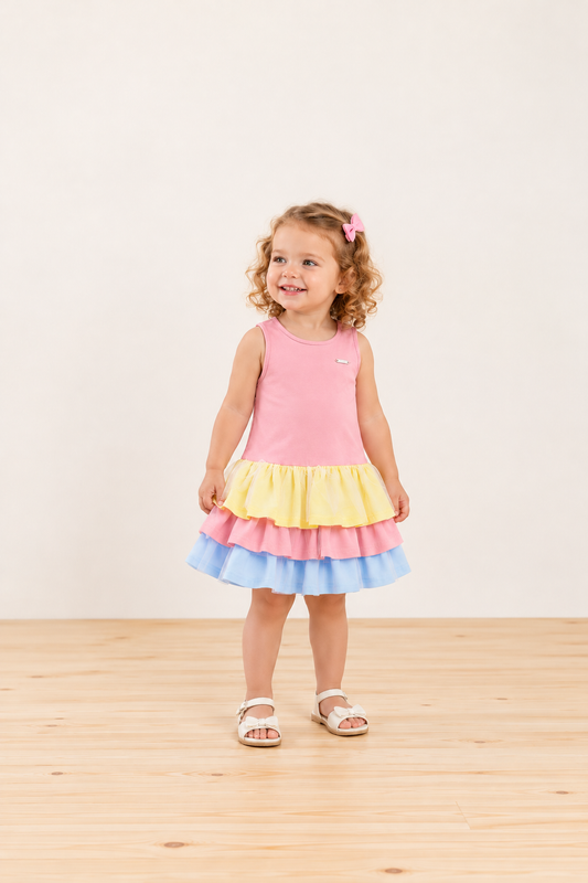 Vestido Infantil Evasê Babados