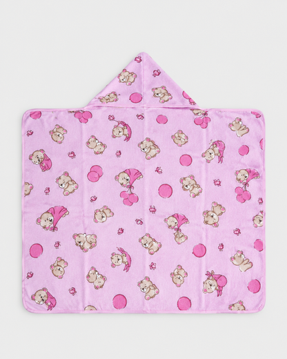 Toalha de Banho com Capuz Urso - Rosa
