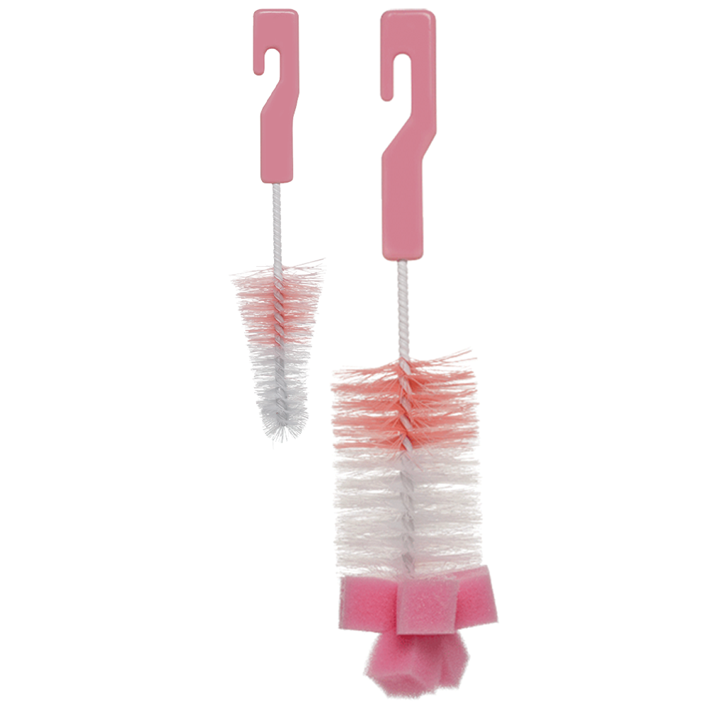 Kit Escovas Mamadeira e Bico com Esponja - Rosa