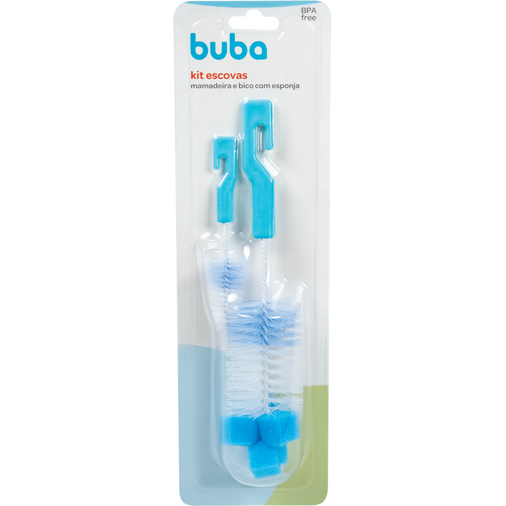 Kit Escovas Mamadeira e Bico com Esponja - Azul