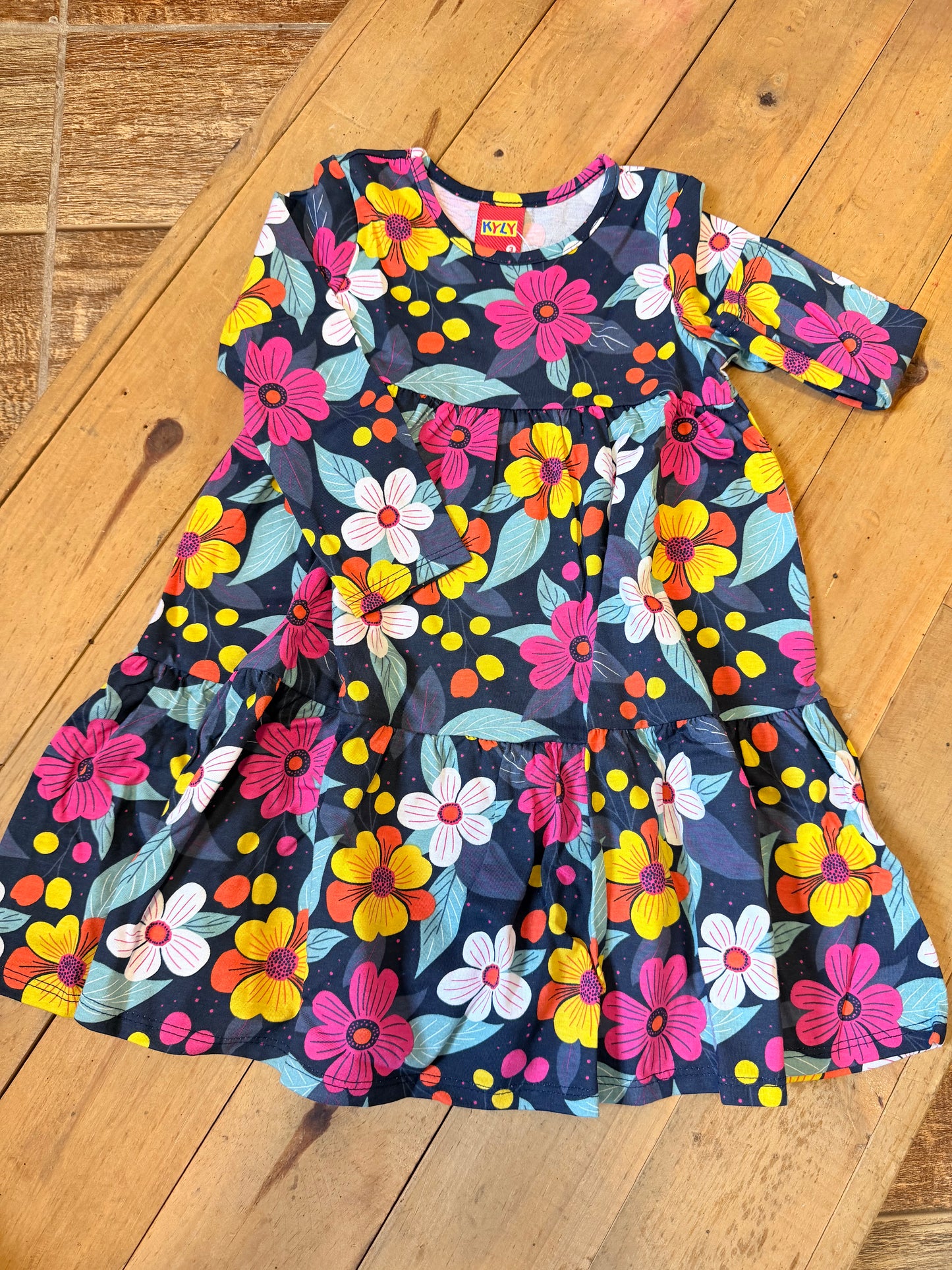 Vestido Infantil Azul Flores