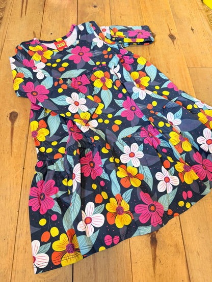 Vestido Infantil Azul Flores