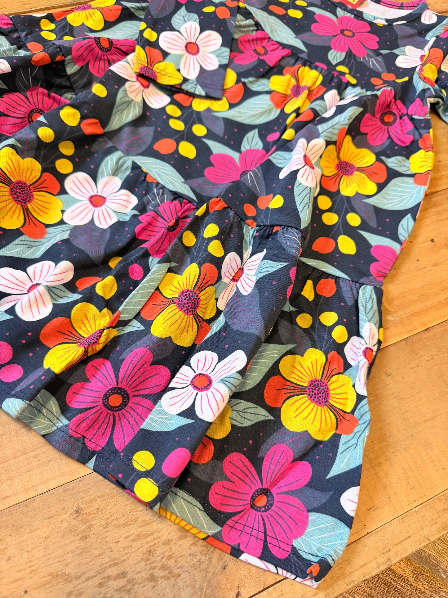 Vestido Infantil Azul Flores