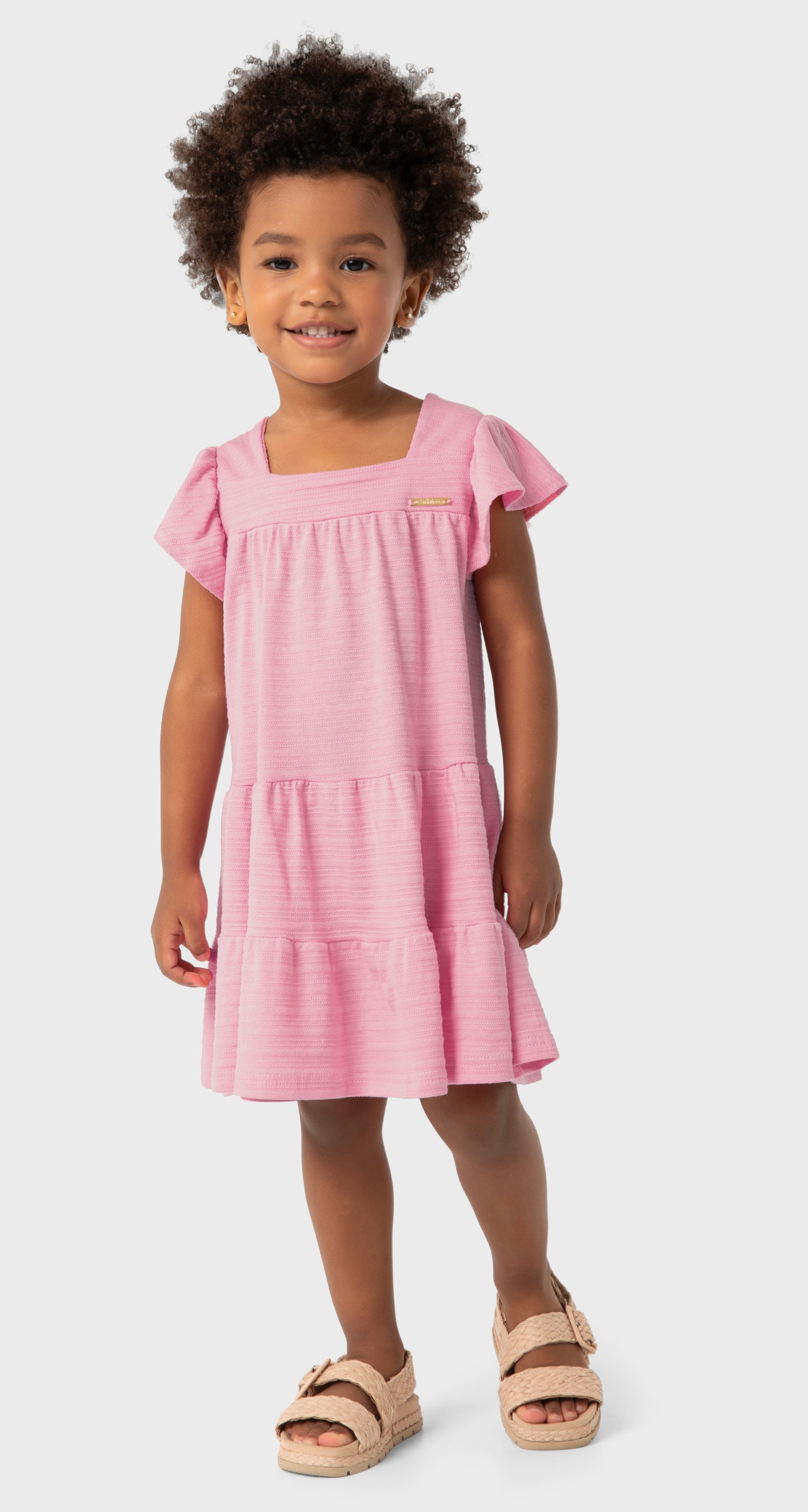 Vestido Infantil Malha Texturizada Rosa