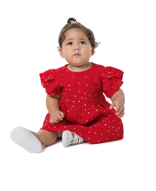 Vestido Infantil em Linho Estampa Estrelas