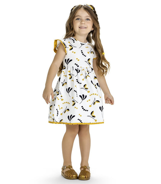 Vestido Infantil Estampa Pétala Branco