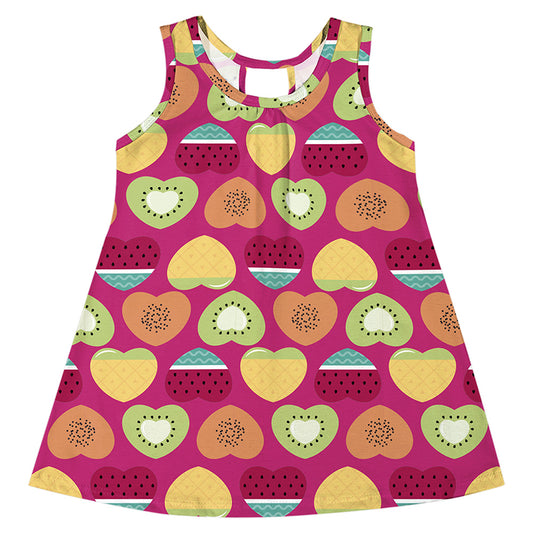 Vestido Infantil Frutas Coração Rosa