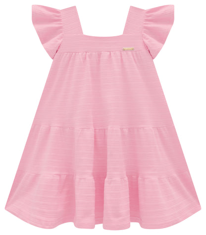 Vestido Infantil Malha Texturizada Rosa