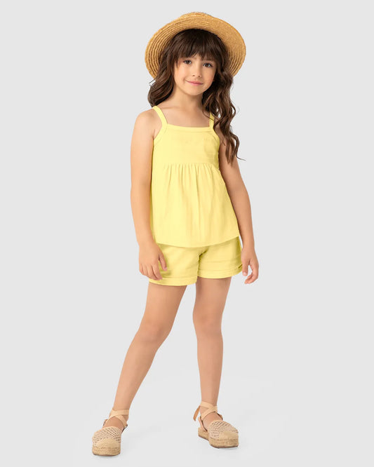 Conjunto Infantil Malha Texturizada Amarelo