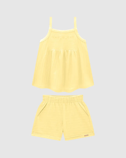 Conjunto Infantil Malha Texturizada Amarelo