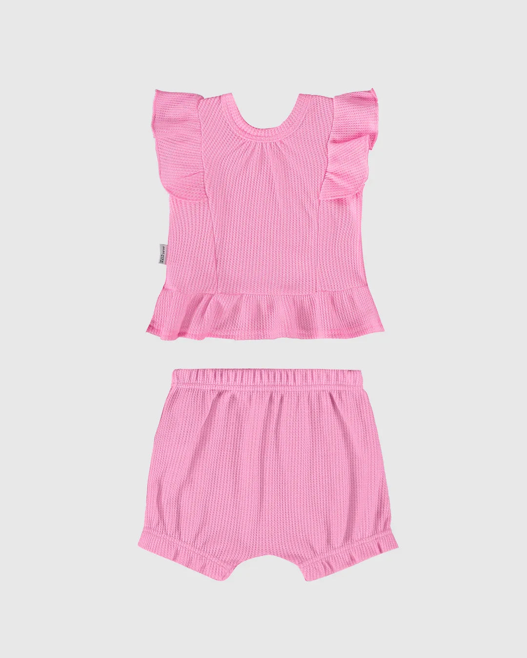 Conjunto Infantil Malha Texturizada com Babados Pink