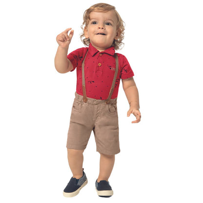 Conjunto Baby Menino Bermuda Sarja com Suspensório